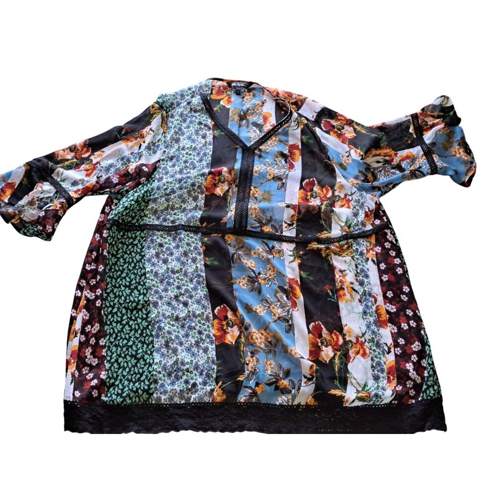 Ulla Popken Plus Size 20/22 Floral Patchwork Tunic Top Lace 20/22 Sheer Flowy